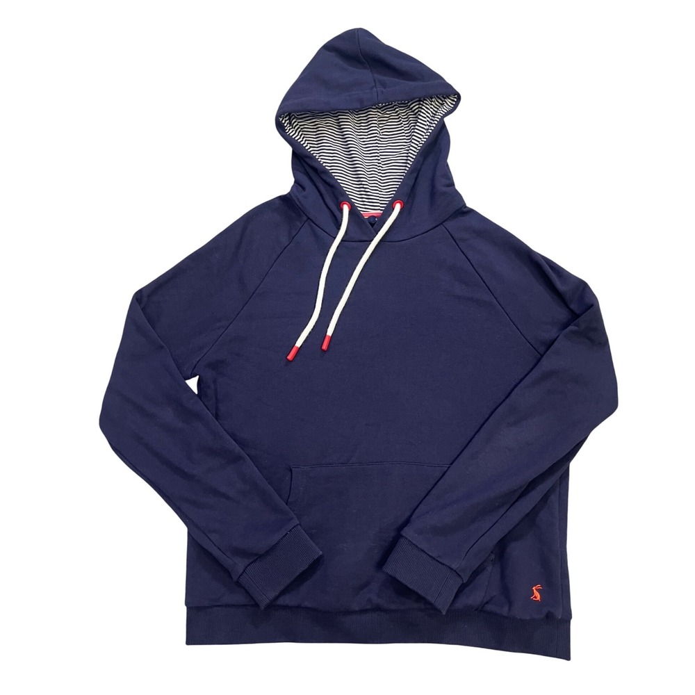 Joules Women's Hoodie Navy Striped Lined Pullover Kangaroo Pocket Preppy Size 8